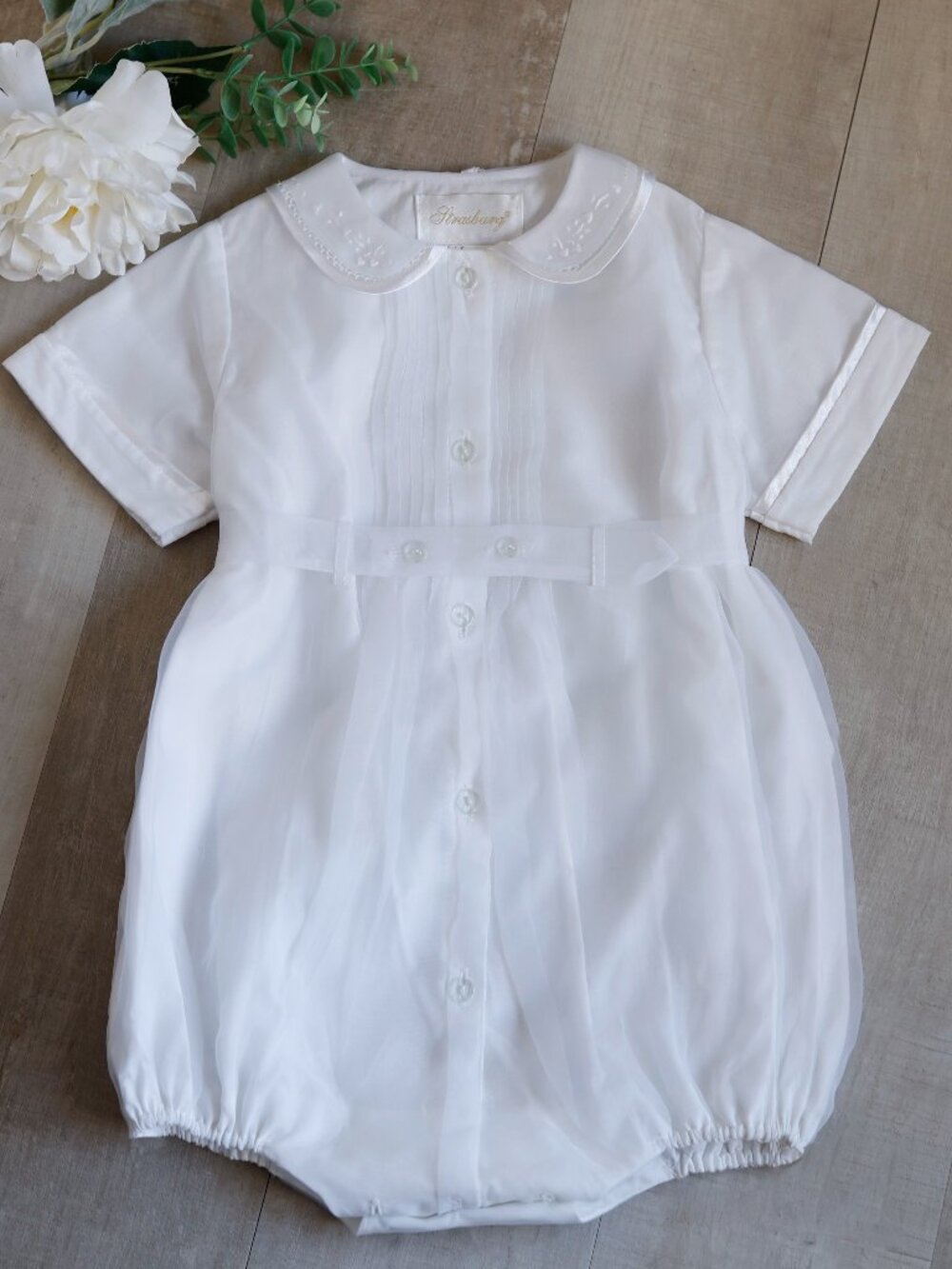 Boy's Strasburg White Heirloom Bubble Romper Ring Bearer Organza RARE NWOT